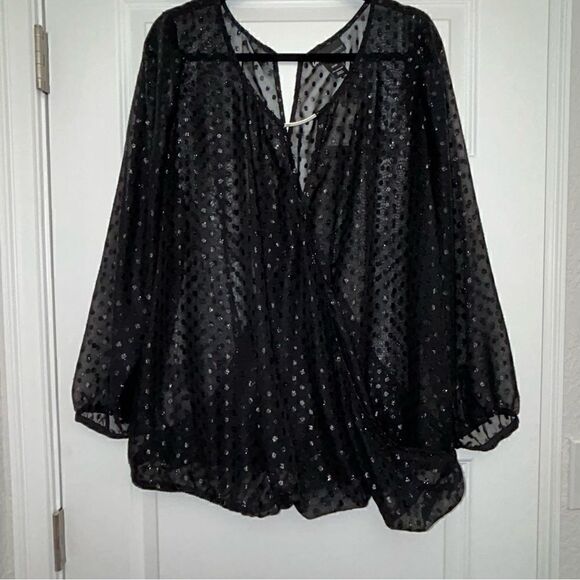New, Lane Bryant Swiss Dot Balloon Hemline Faux Wrap Sheer Blouse Top - Picture 1 of 6
